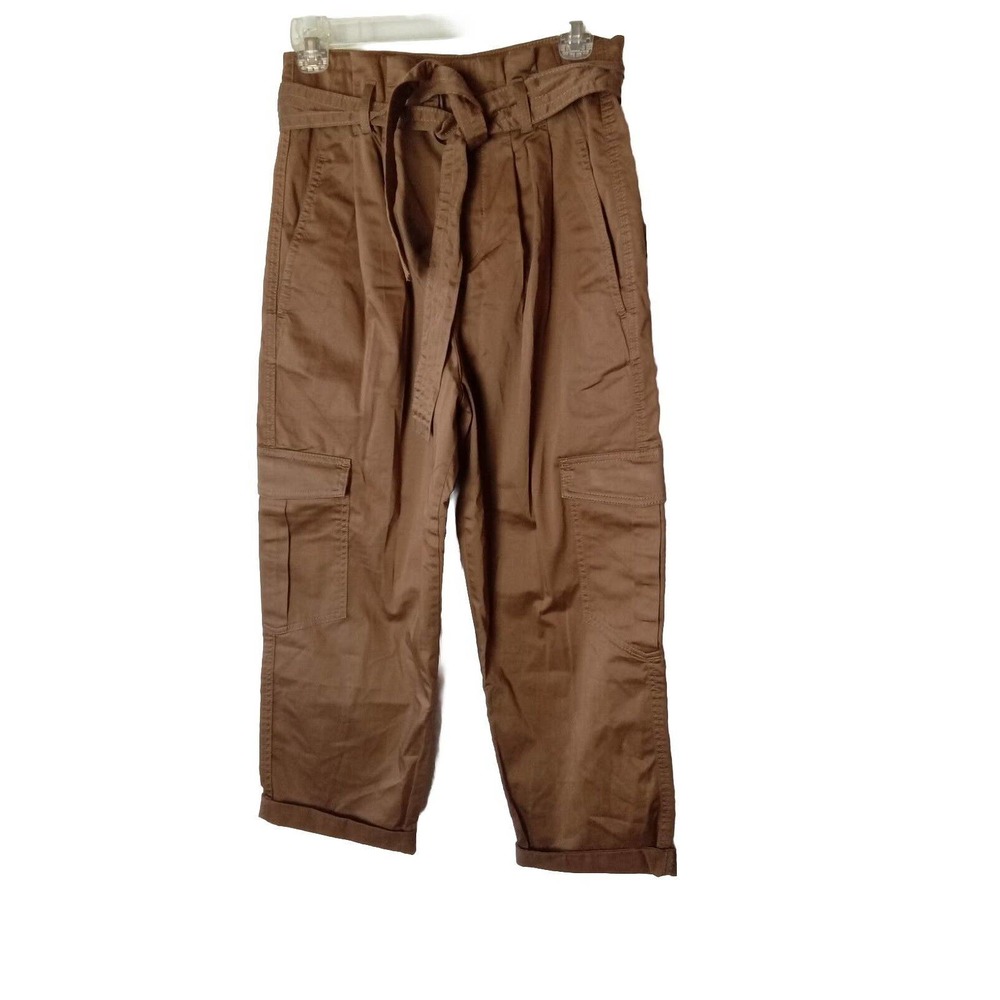 Zara Pants Womens XS Paper Bag Pants High Rise Cargo With Belt Brown